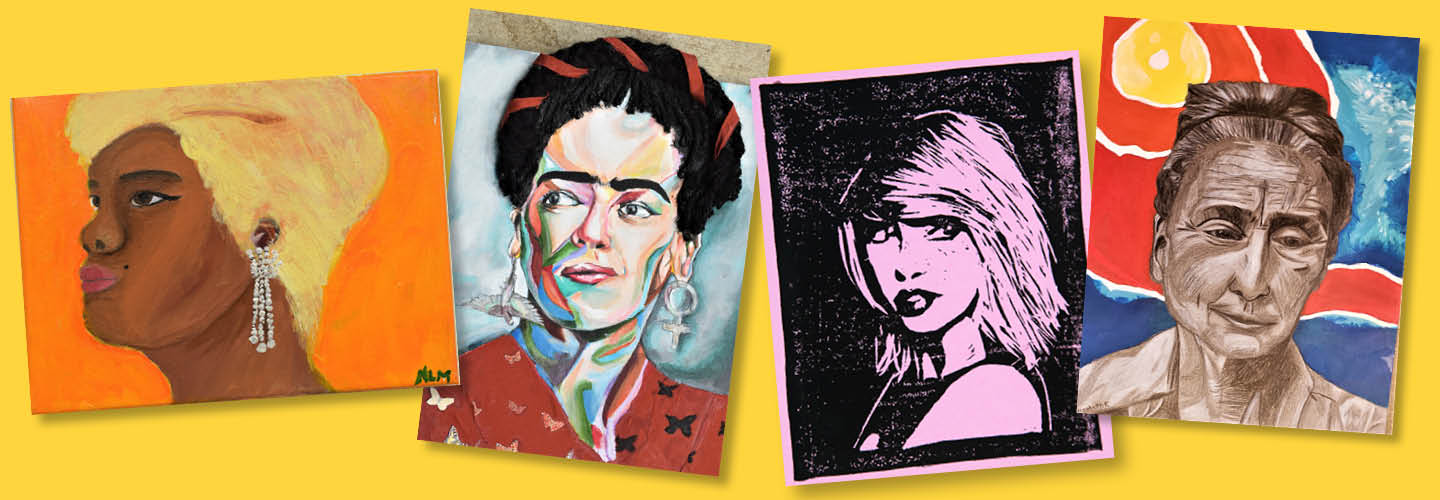 Four colorful illustrations of famous women
