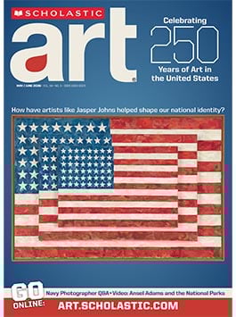 Cover of Scholastic Art magazine featuring Jasper Johns' American flag painting