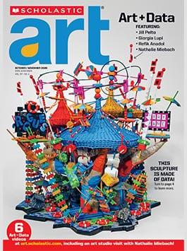 Cover of Scholastic Art magazine, a colorful data sculpture made of small interlocking pieces